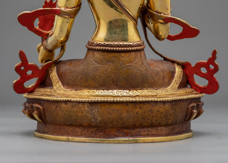 Tibetan Ksitigarbha Gold Statue | Himalayan Bodhisattva Art With Hand-Carvings