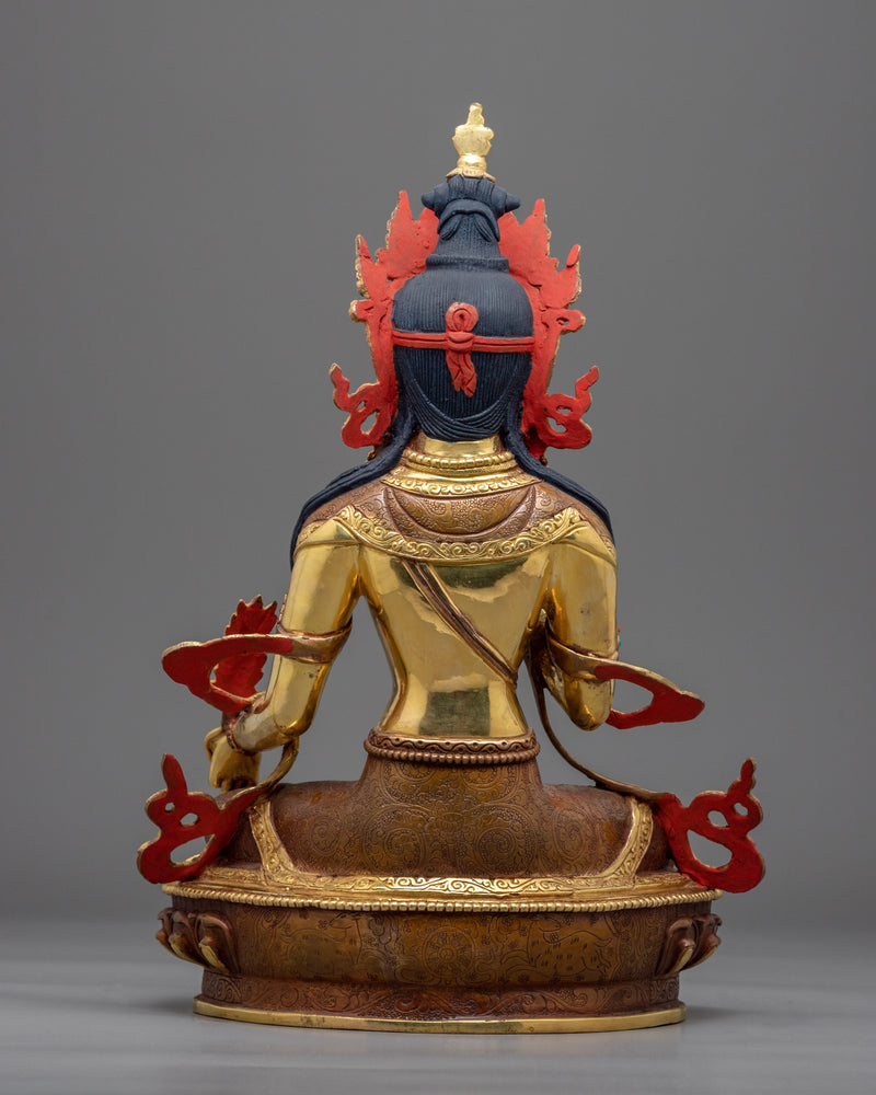 Tibetan Ksitigarbha Gold Statue | Himalayan Bodhisattva Art With Hand-Carvings