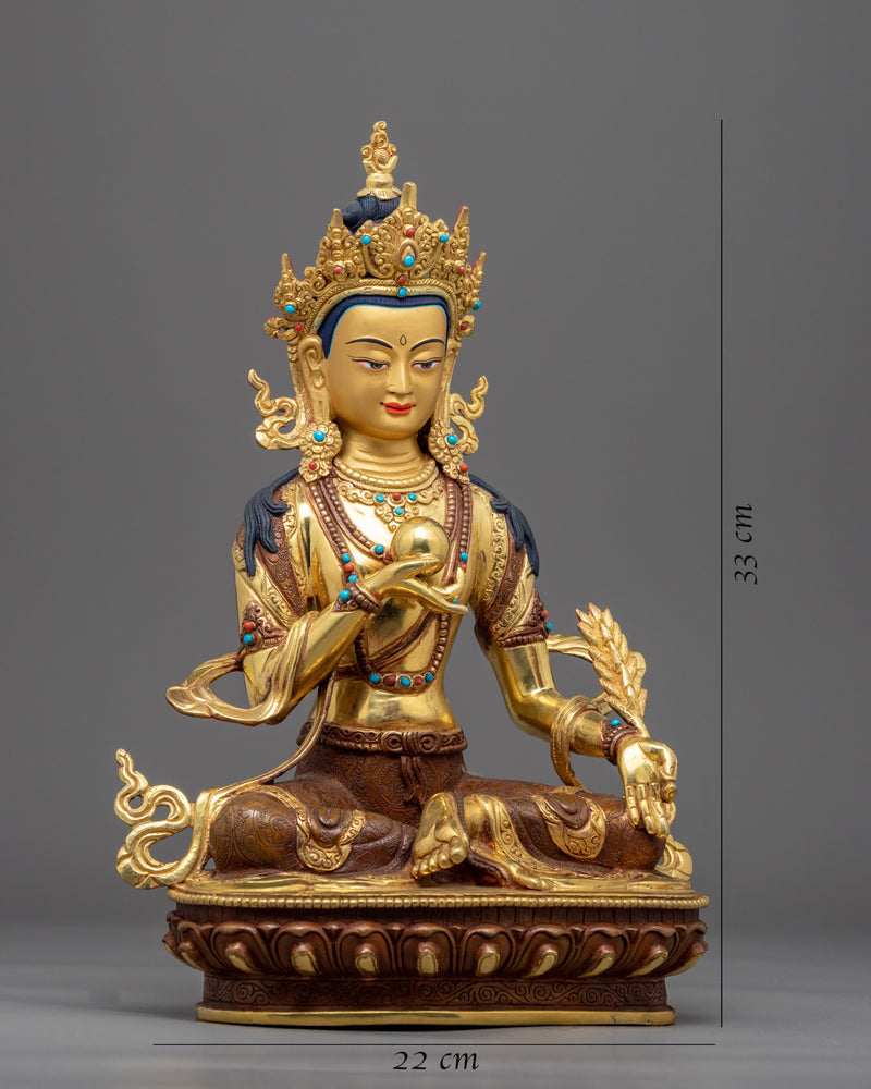 Tibetan Ksitigarbha Gold Statue | Himalayan Bodhisattva Art With Hand-Carvings