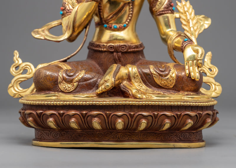 Tibetan Ksitigarbha Gold Statue | Himalayan Bodhisattva Art With Hand-Carvings