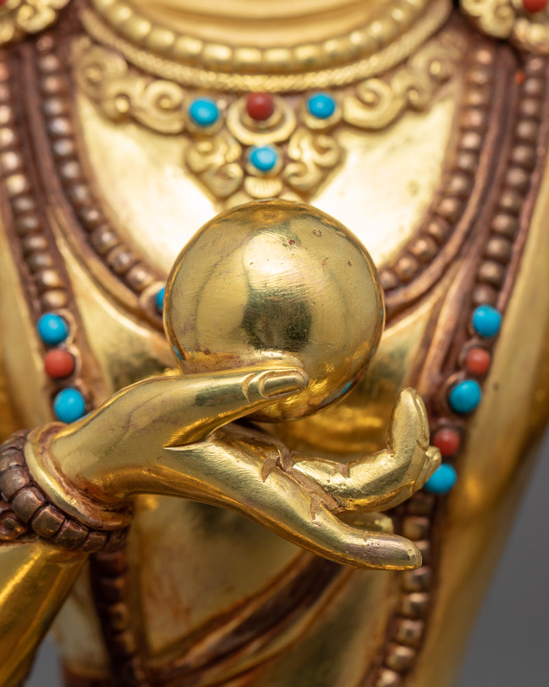 Tibetan Ksitigarbha Gold Statue | Himalayan Bodhisattva Art With Hand-Carvings