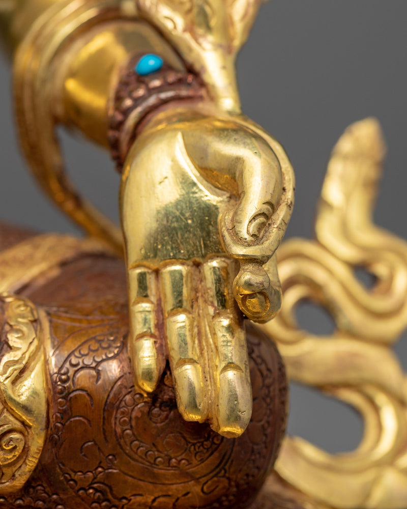 Tibetan Ksitigarbha Gold Statue | Himalayan Bodhisattva Art With Hand-Carvings