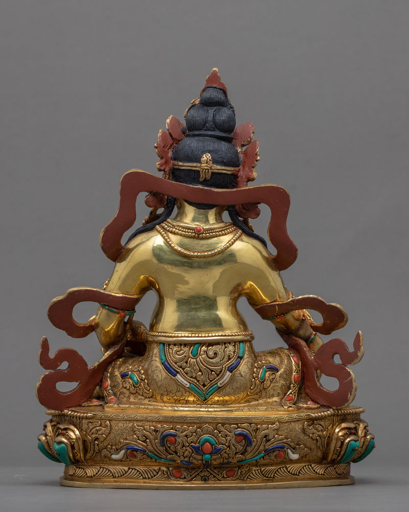 Om Dzambhala Mantra Practice Statue | Traditional Gold-Gilded Tibetan Wealth Deity