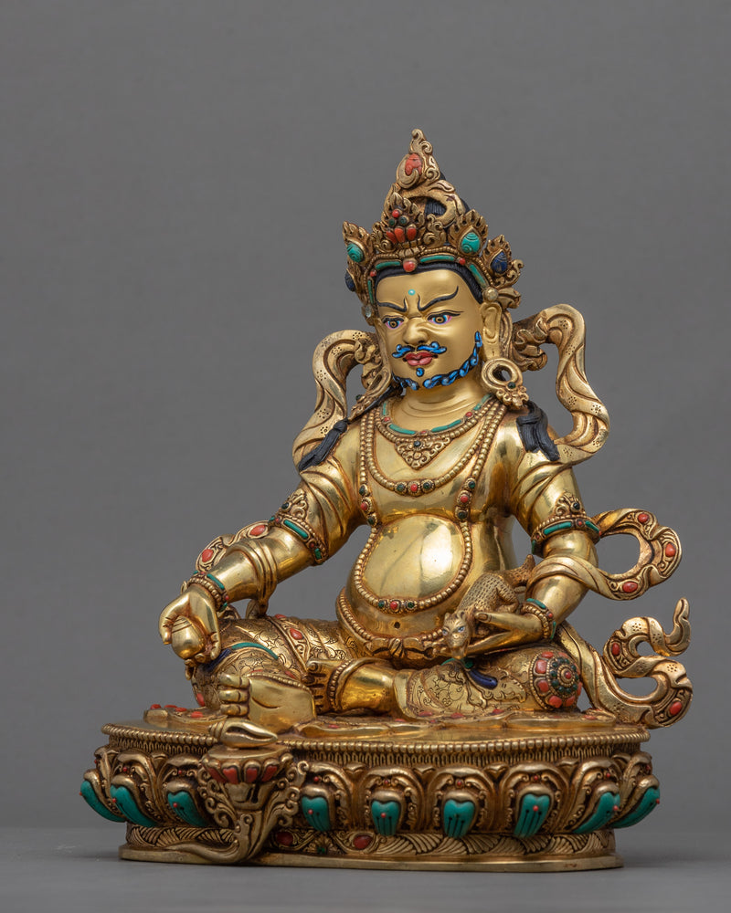 Om Dzambhala Mantra Practice Statue | Traditional Gold-Gilded Tibetan Wealth Deity