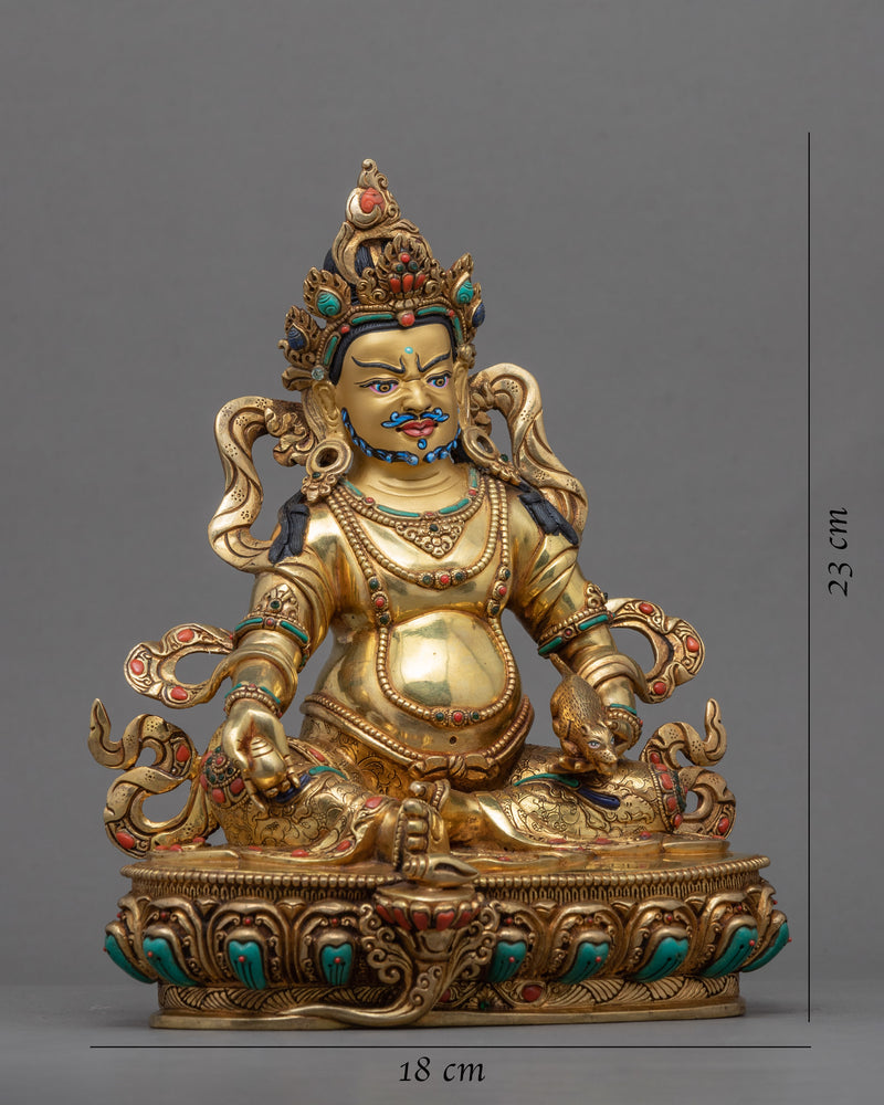 Om Dzambhala Mantra Practice Statue | Traditional Gold-Gilded Tibetan Wealth Deity