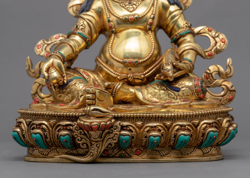 Om Dzambhala Mantra Practice Statue | Traditional Gold-Gilded Tibetan Wealth Deity