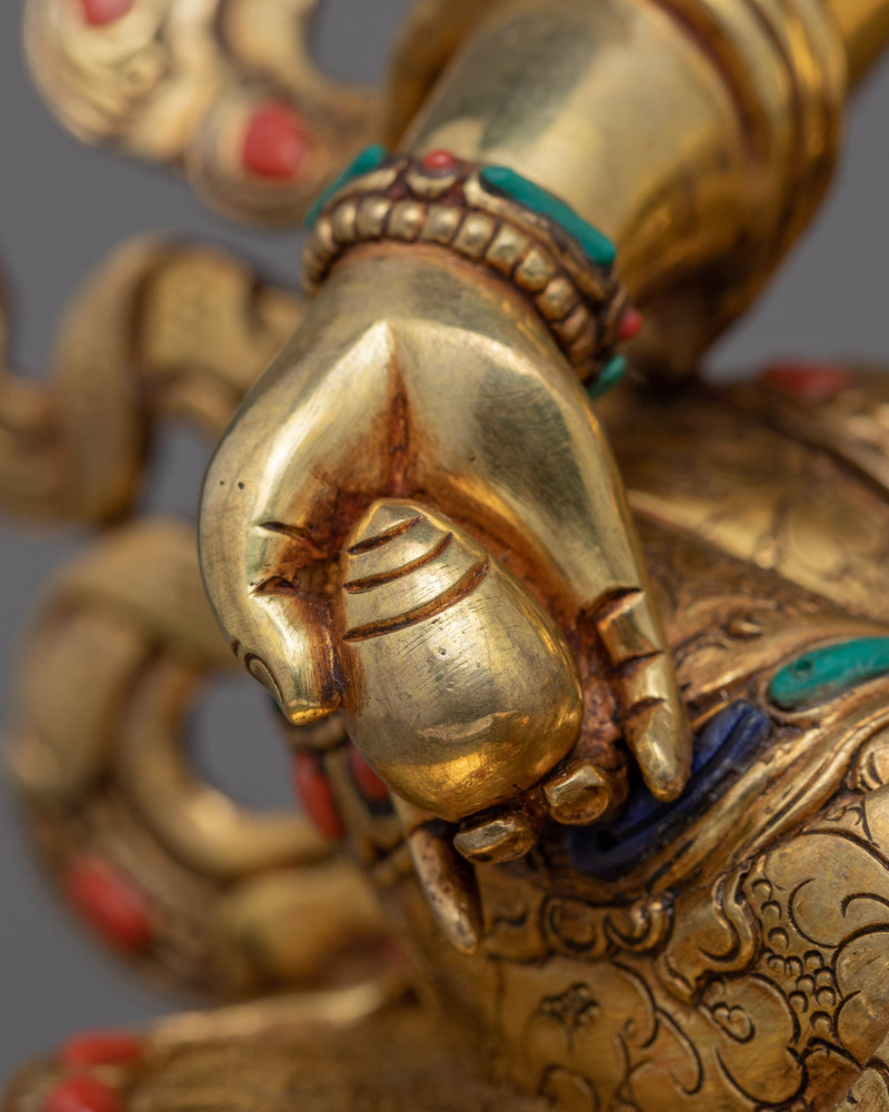 Om Dzambhala Mantra Practice Statue | Traditional Gold-Gilded Tibetan Wealth Deity