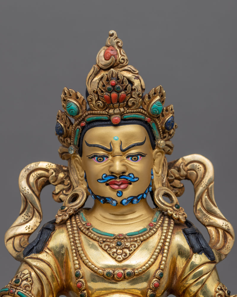 Om Dzambhala Mantra Practice Statue | Traditional Gold-Gilded Tibetan Wealth Deity