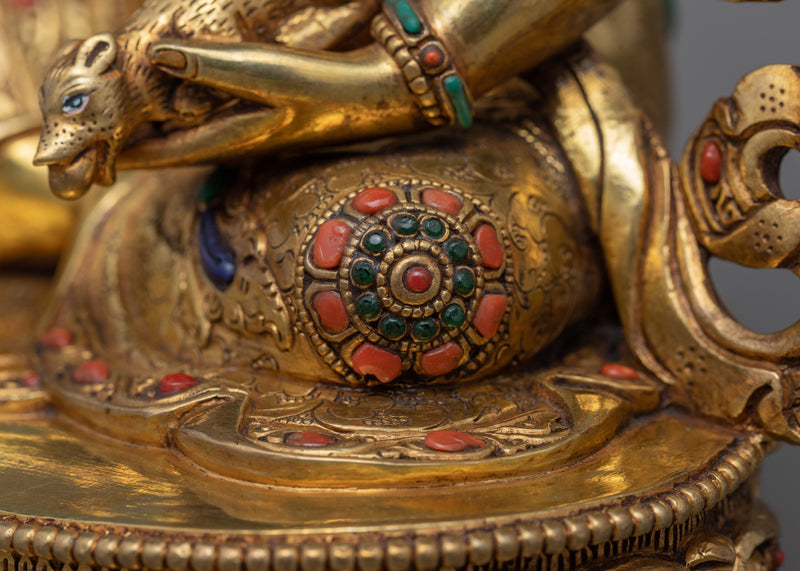 Om Dzambhala Mantra Practice Statue | Traditional Gold-Gilded Tibetan Wealth Deity