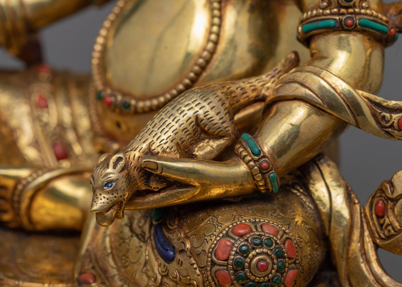 Om Dzambhala Mantra Practice Statue | Traditional Gold-Gilded Tibetan Wealth Deity