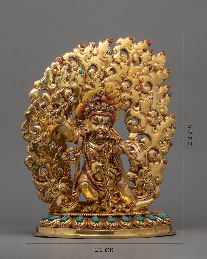 Gold Gilded Vajrapani Face Statue | Traditional Himalayan Art