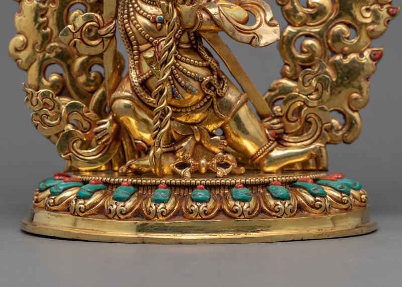 Gold Gilded Vajrapani Face Statue | Traditional Himalayan Art