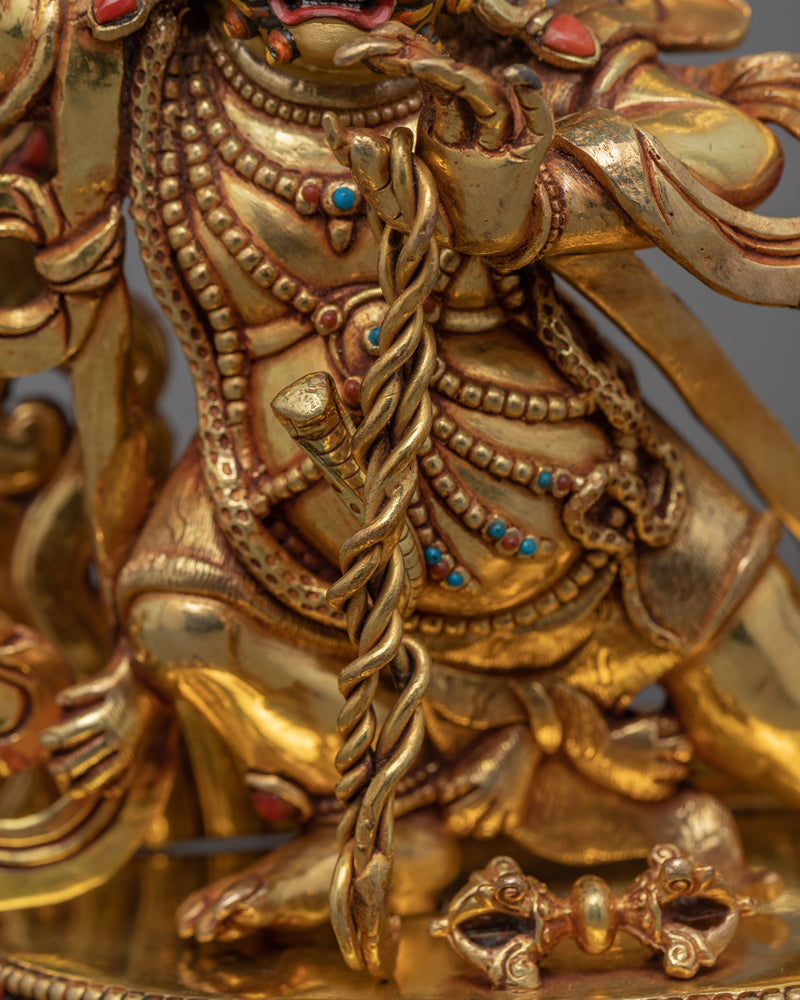 Gold Gilded Vajrapani Face Statue | Traditional Himalayan Art