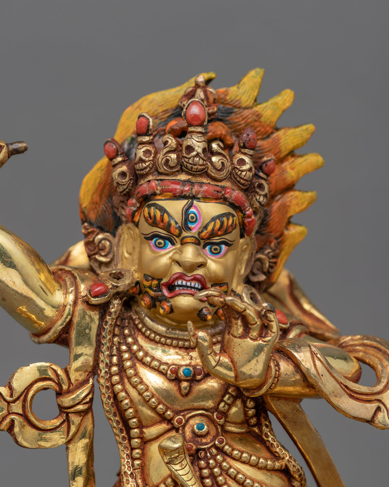 Gold Gilded Vajrapani Face Statue | Traditional Himalayan Art