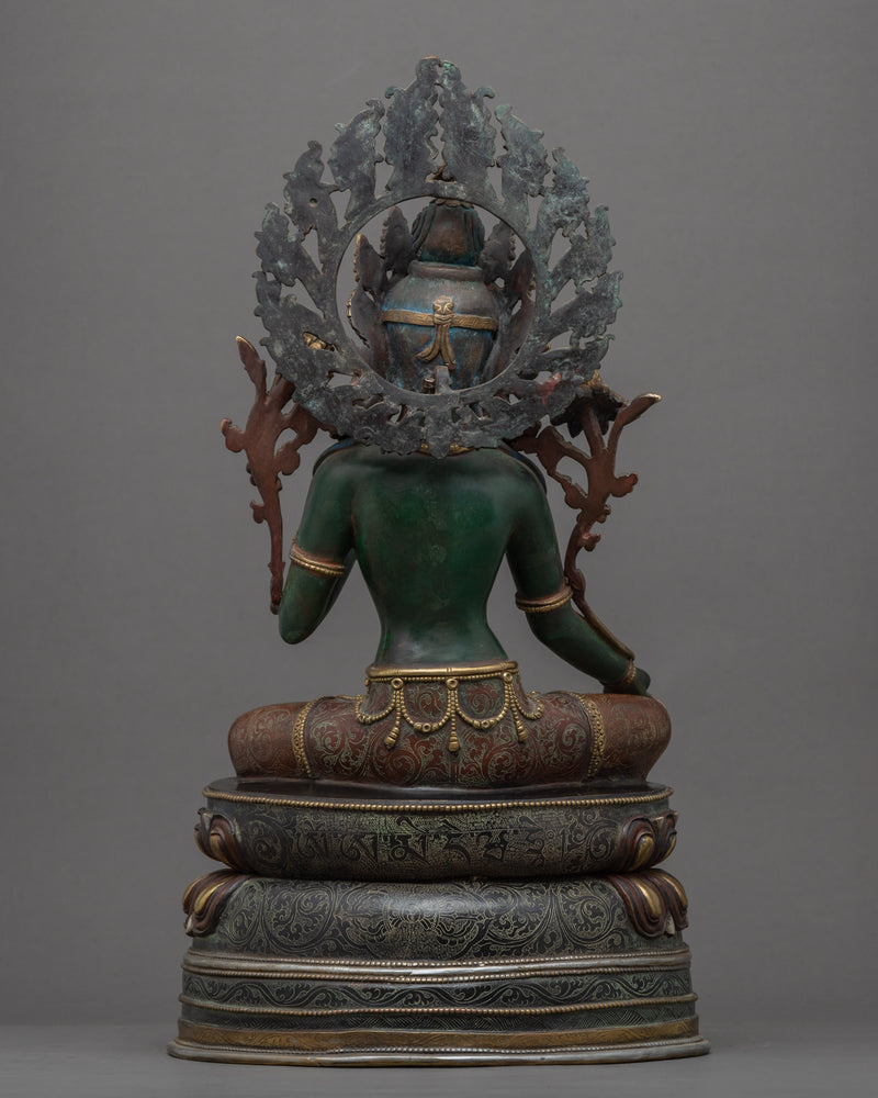 Tibetan Green Tara Guru Sculpture |  Gold-Gilded Statue For Meditation