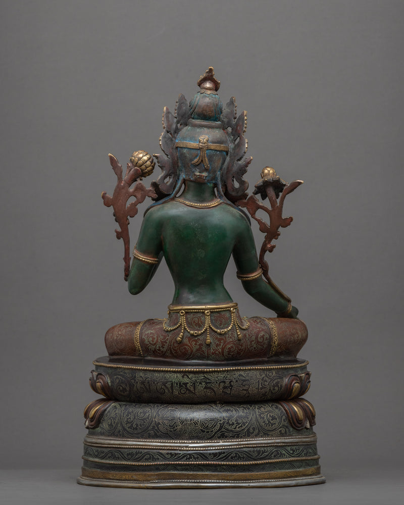 Tibetan Green Tara Guru Sculpture |  Gold-Gilded Statue For Meditation