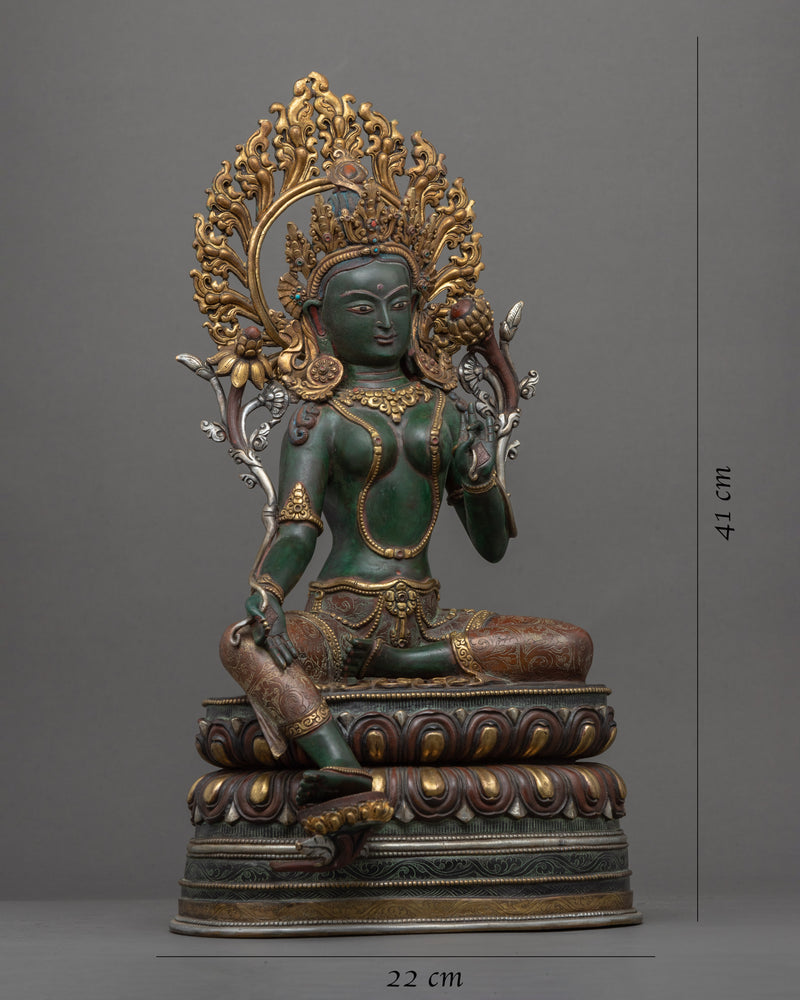 Tibetan Green Tara Guru Sculpture |  Gold-Gilded Statue For Meditation