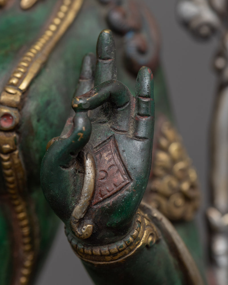 Tibetan Green Tara Guru Sculpture |  Gold-Gilded Statue For Meditation