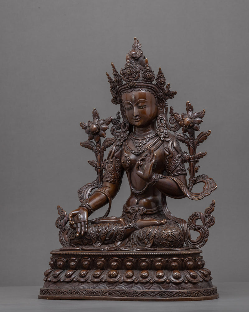 Oxidized Copper Statue For White Tara Chant | Traditionally Hand-Carved Art