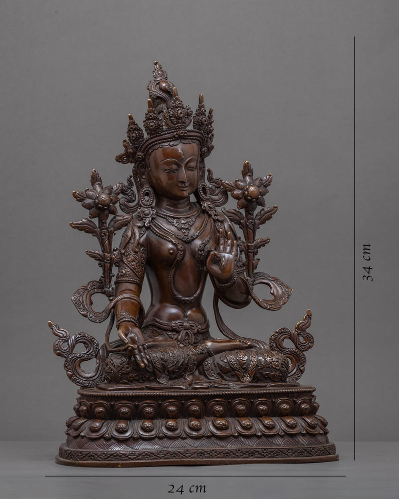 Oxidized Copper Statue For White Tara Chant | Traditionally Hand-Carved Art