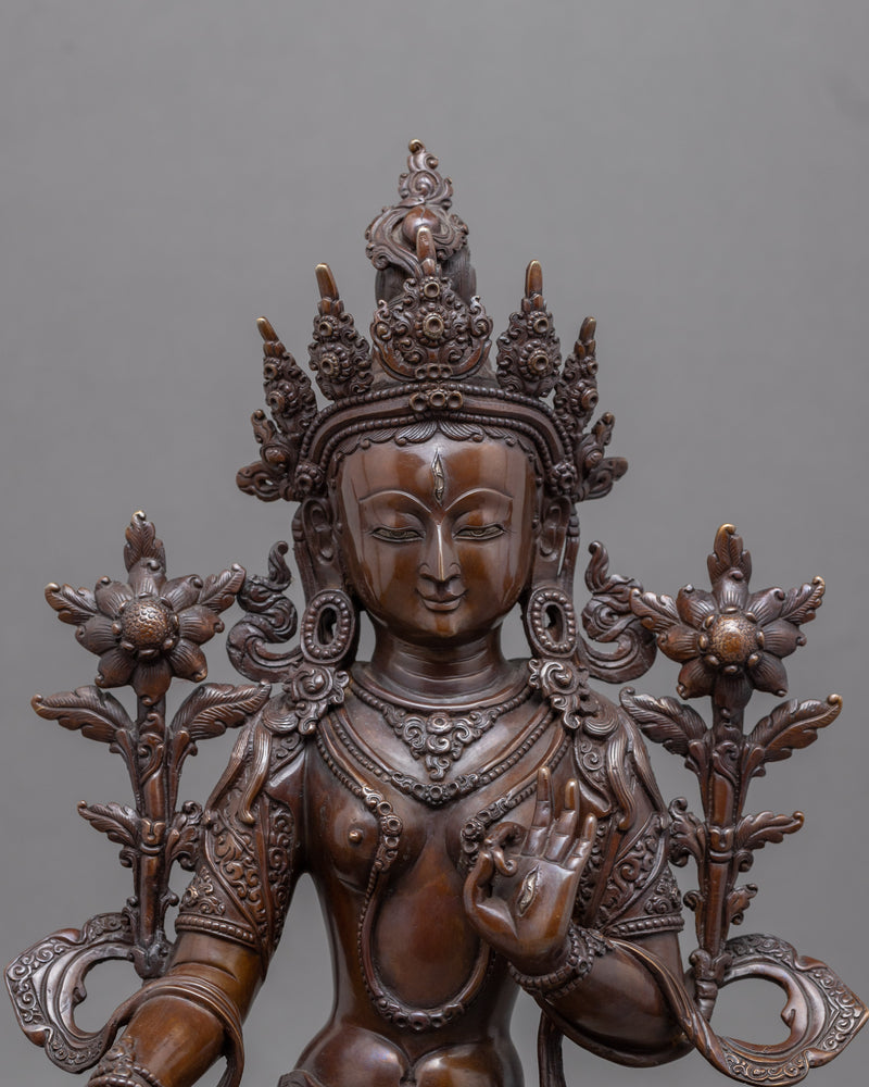 Oxidized Copper Statue For White Tara Chant | Traditionally Hand-Carved Art