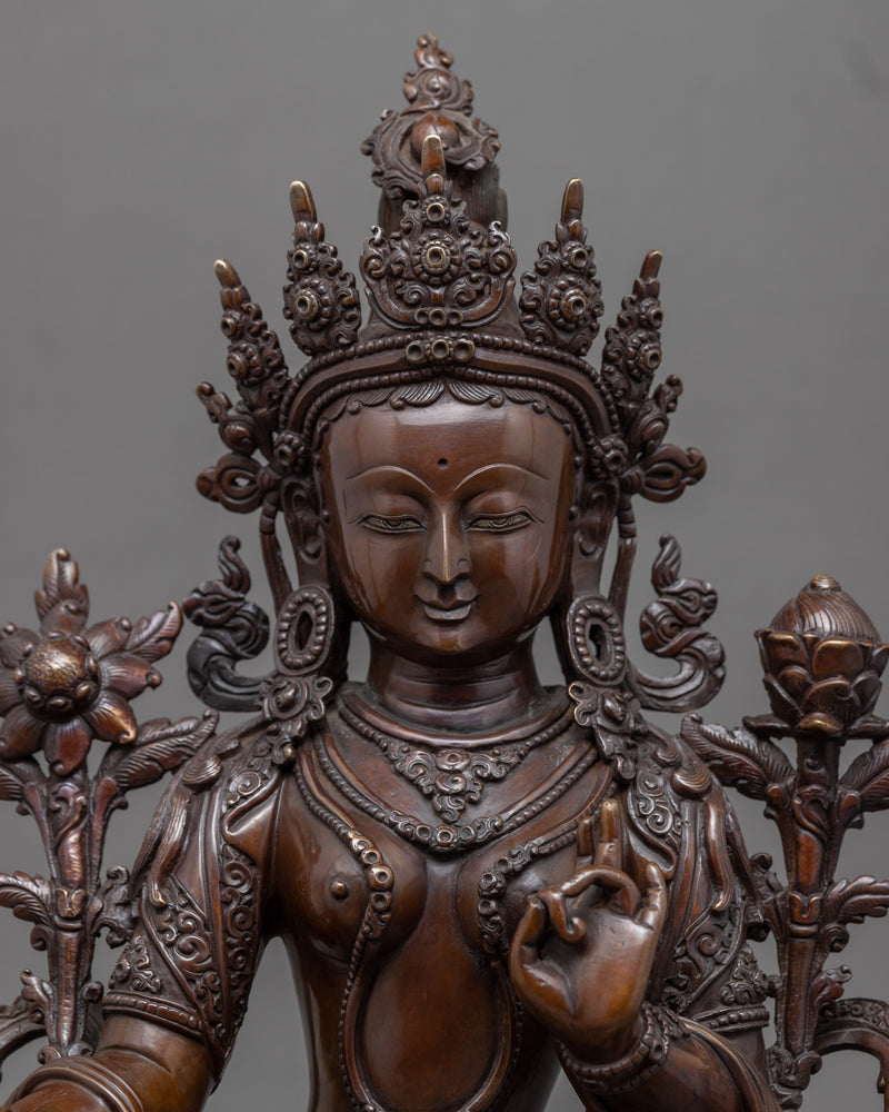 Beautiful Green Tara Sculpture | Oxidized Copper Body Of Tibetan Green Tara