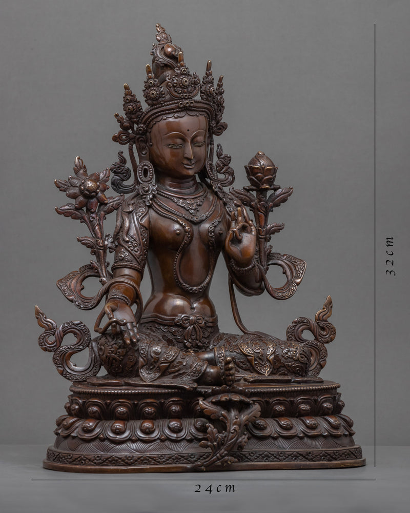 Beautiful Green Tara Sculpture | Oxidized Copper Body Of Tibetan Green Tara