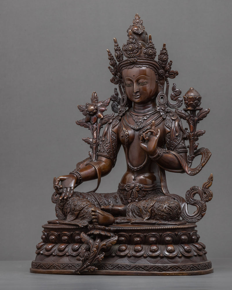 Beautiful Green Tara Sculpture | Oxidized Copper Body Of Tibetan Green Tara