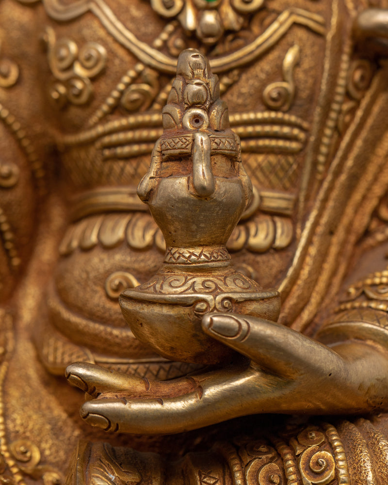 Traditionally Made Guru Rinpoche Hat Statue | Gold-Plated Himalayan Artwork