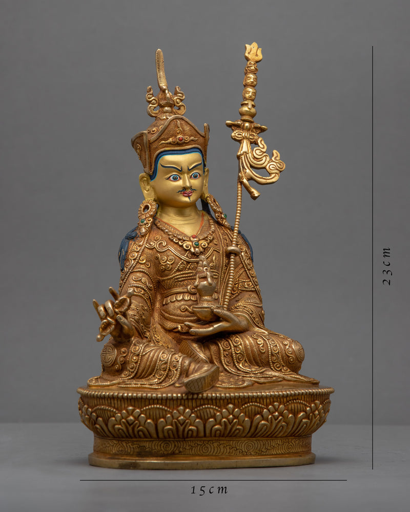 Traditionally Made Guru Rinpoche Hat Statue | Gold-Plated Himalayan Artwork