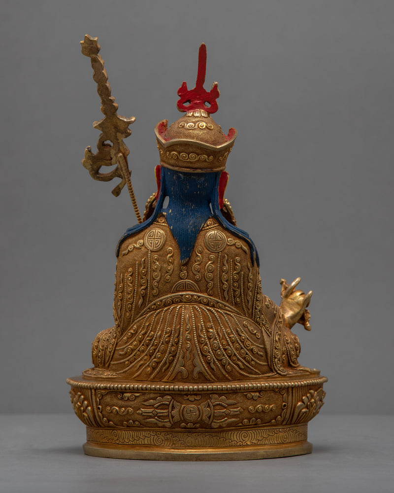 Traditionally Made Guru Rinpoche Hat Statue | Gold-Plated Himalayan Artwork