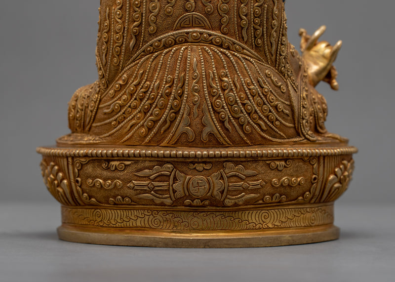 Traditionally Made Guru Rinpoche Hat Statue | Gold-Plated Himalayan Artwork