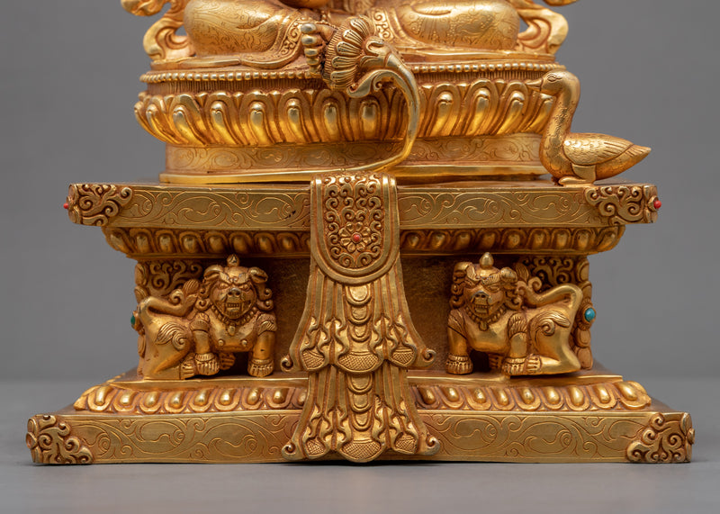 Gold-Gilded Statue For Saraswati Prayer | Buddha Dakini Seated On Throne Sculpture