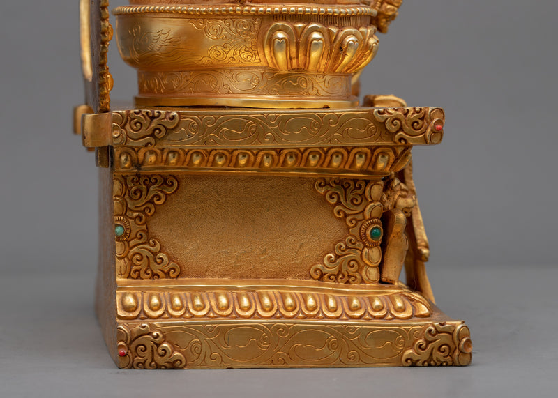 Gold-Gilded Statue For Saraswati Prayer | Buddha Dakini Seated On Throne Sculpture