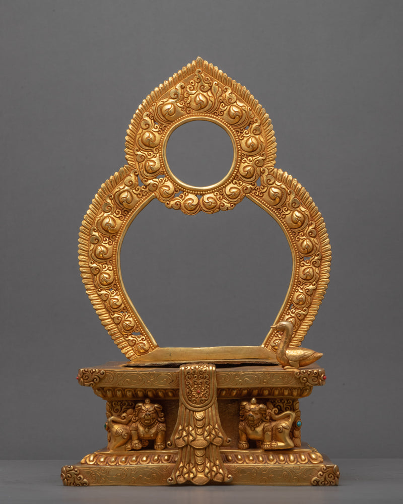 Gold-Gilded Statue For Saraswati Prayer | Buddha Dakini Seated On Throne Sculpture