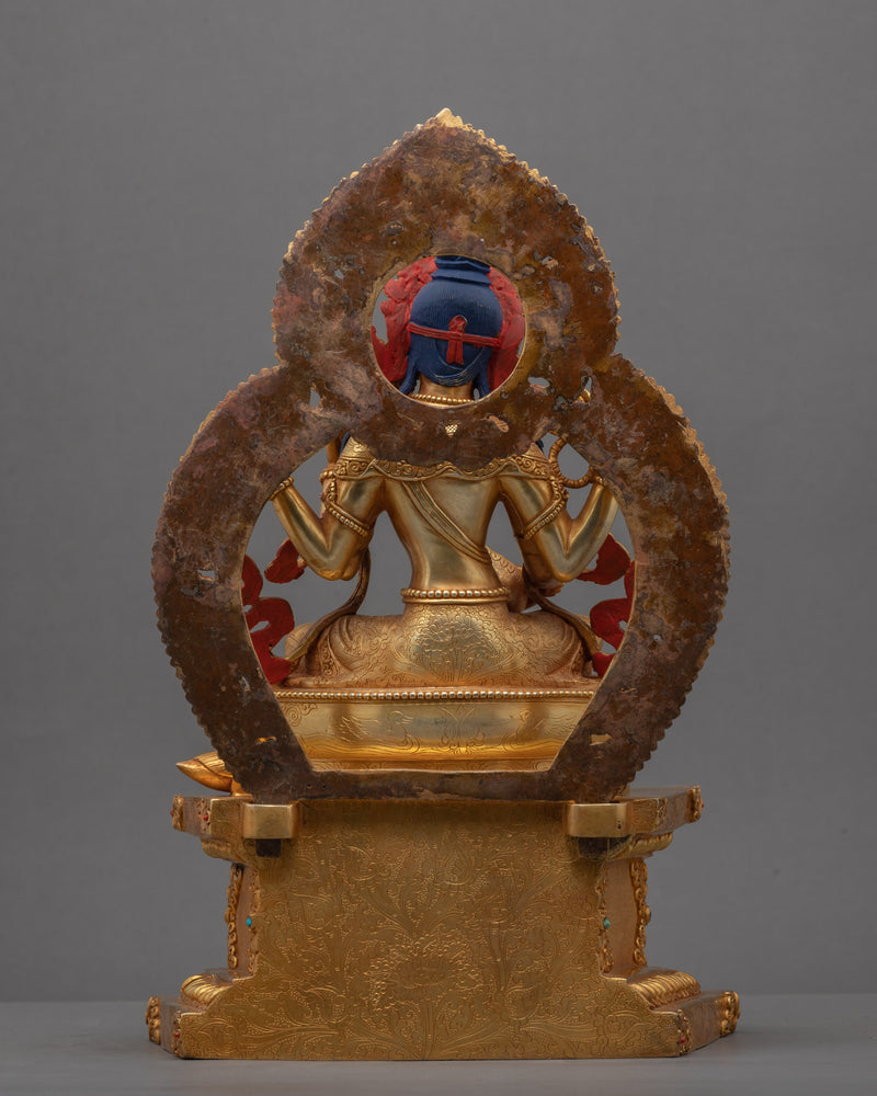 Gold-Gilded Statue For Saraswati Prayer | Buddha Dakini Seated On Throne Sculpture