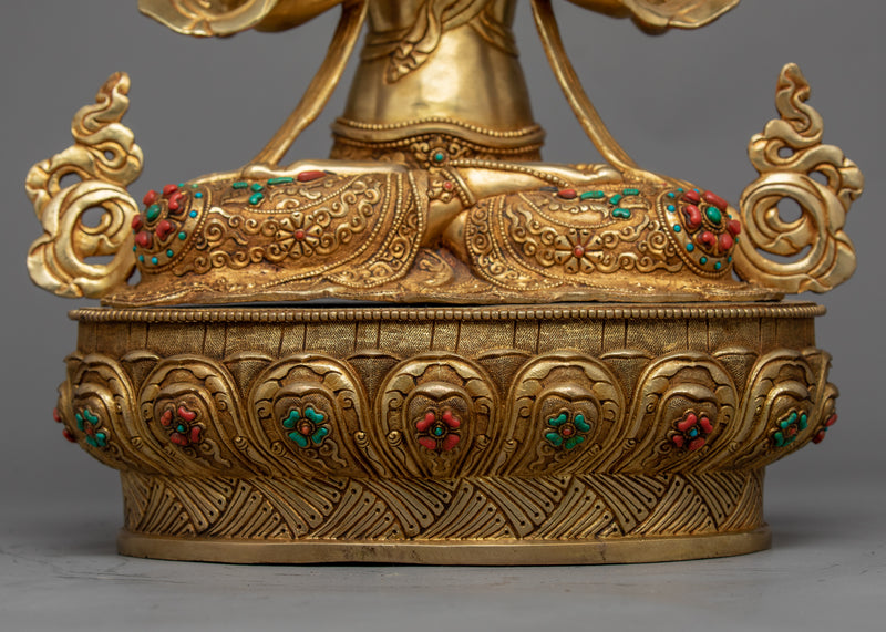 Gold-Gilded Statue For Chenrezig Meditation | Tibetan Buddhist Compassion Deity