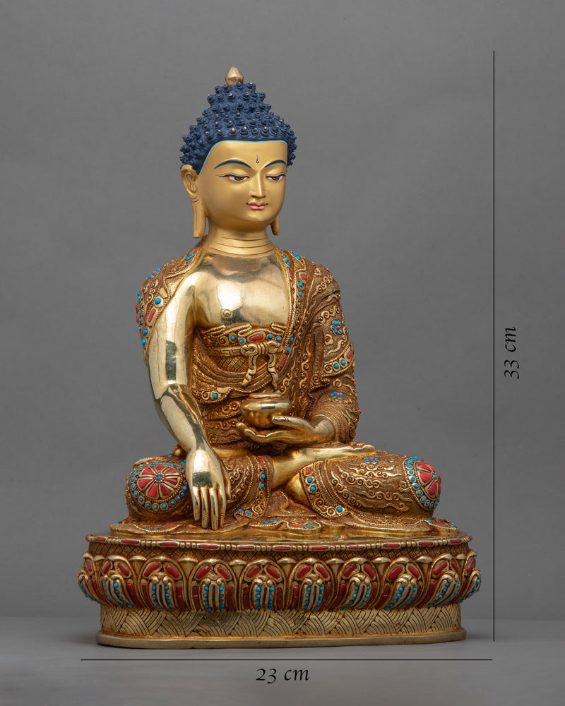 Shakyamuni Buddha In Lotus Flower Statue | Gold-Plated Himalayan Artwork