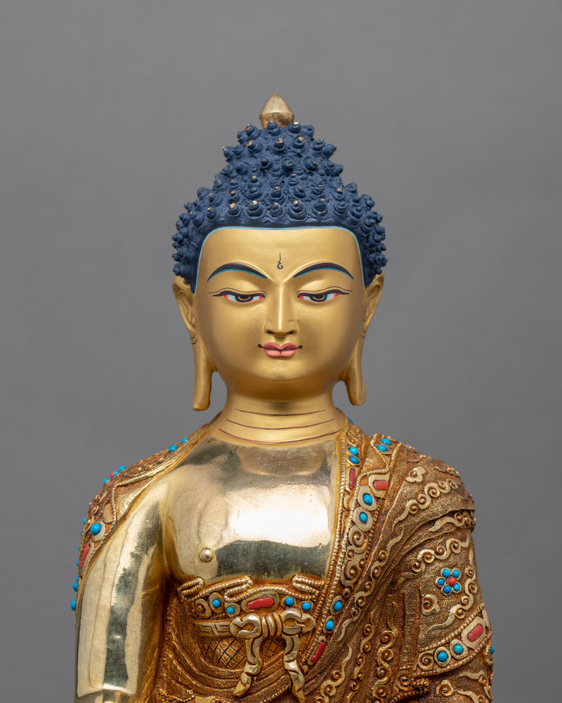 Shakyamuni Buddha In Lotus Flower Statue | Gold-Plated Himalayan Artwork