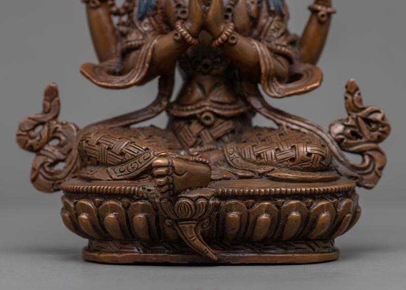 Oxidized Copper Statue For Short Chenrezig Practice | Tibetan Himalayan Bodhisattva Statue