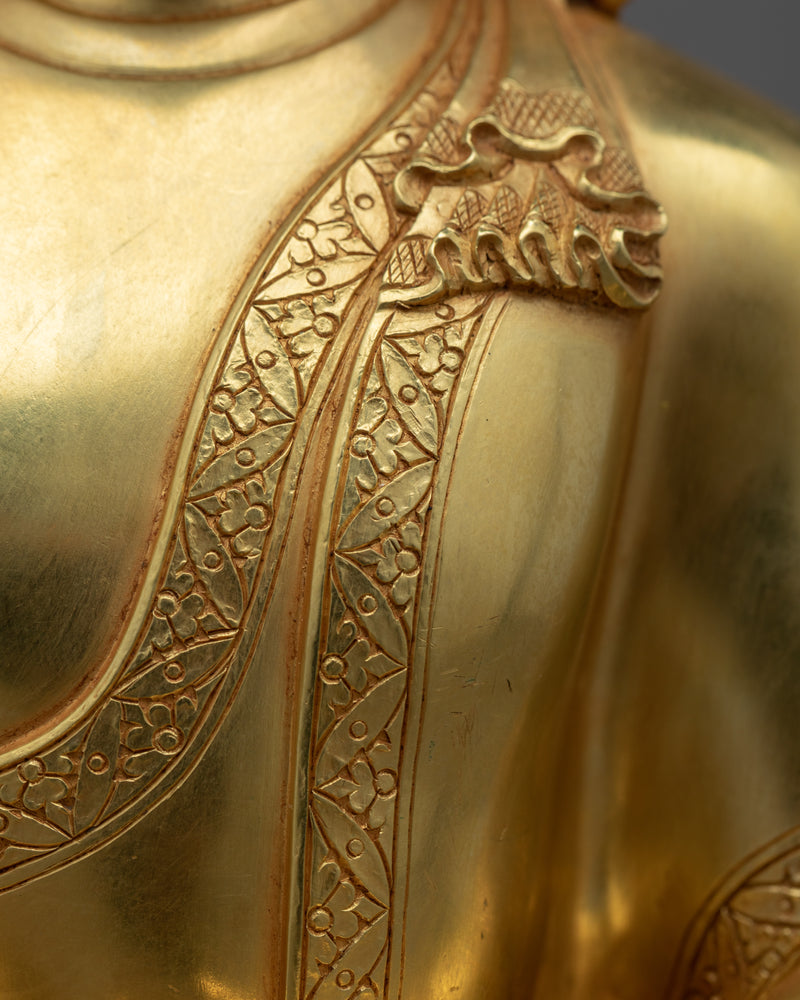 Traditional Statue Of Shakyamuni Buddha In Gold-Gilding | 24K Gold Hand-Carved Statue