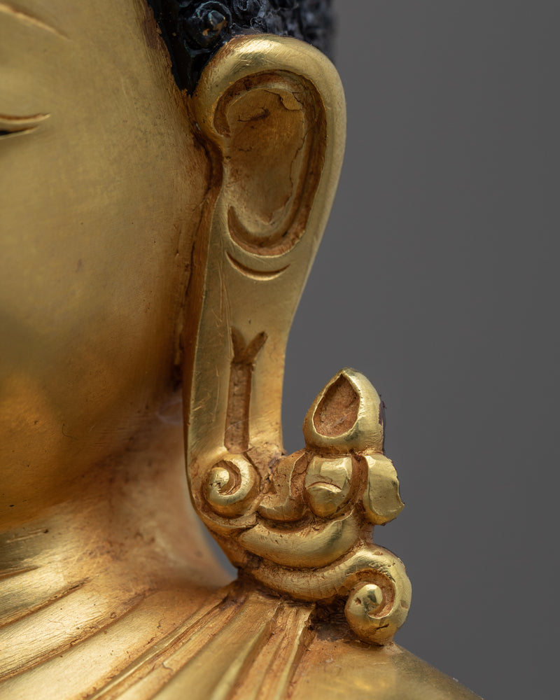 Traditional Statue Of Shakyamuni Buddha In Gold-Gilding | 24K Gold Hand-Carved Statue