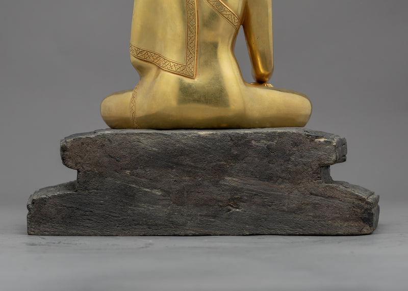 Traditional Statue Of Shakyamuni Buddha In Gold-Gilding | 24K Gold Hand-Carved Statue