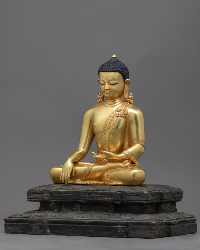 Traditional Statue Of Shakyamuni Buddha In Gold-Gilding | 24K Gold Hand-Carved Statue