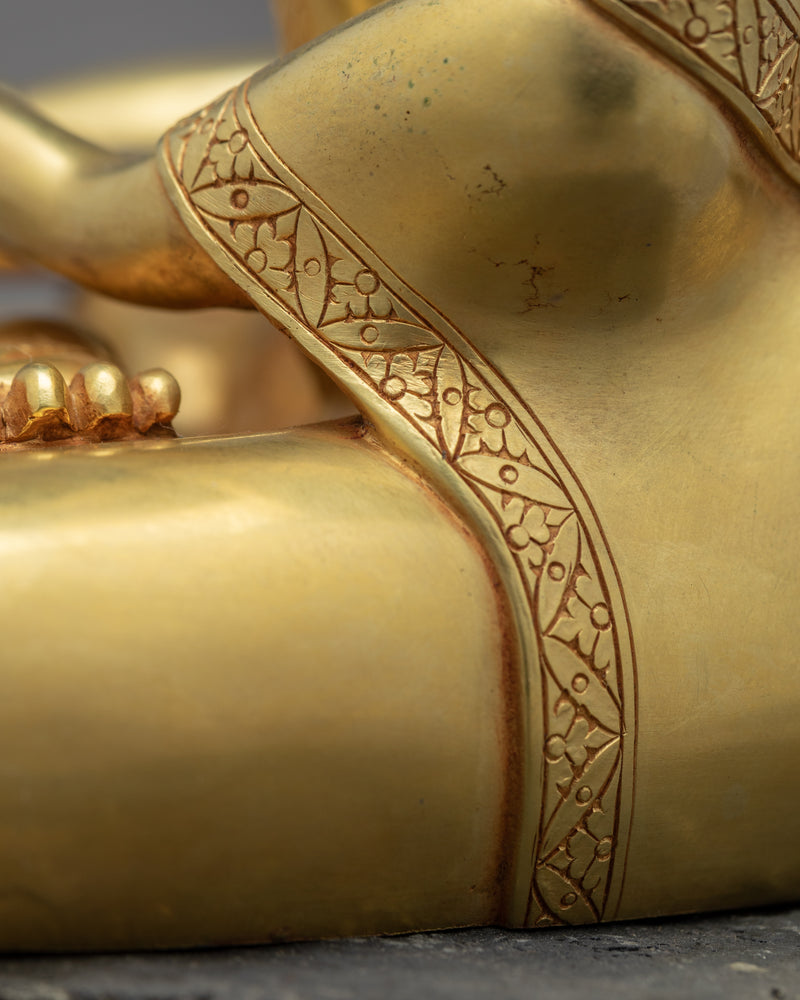 Traditional Statue Of Shakyamuni Buddha In Gold-Gilding | 24K Gold Hand-Carved Statue