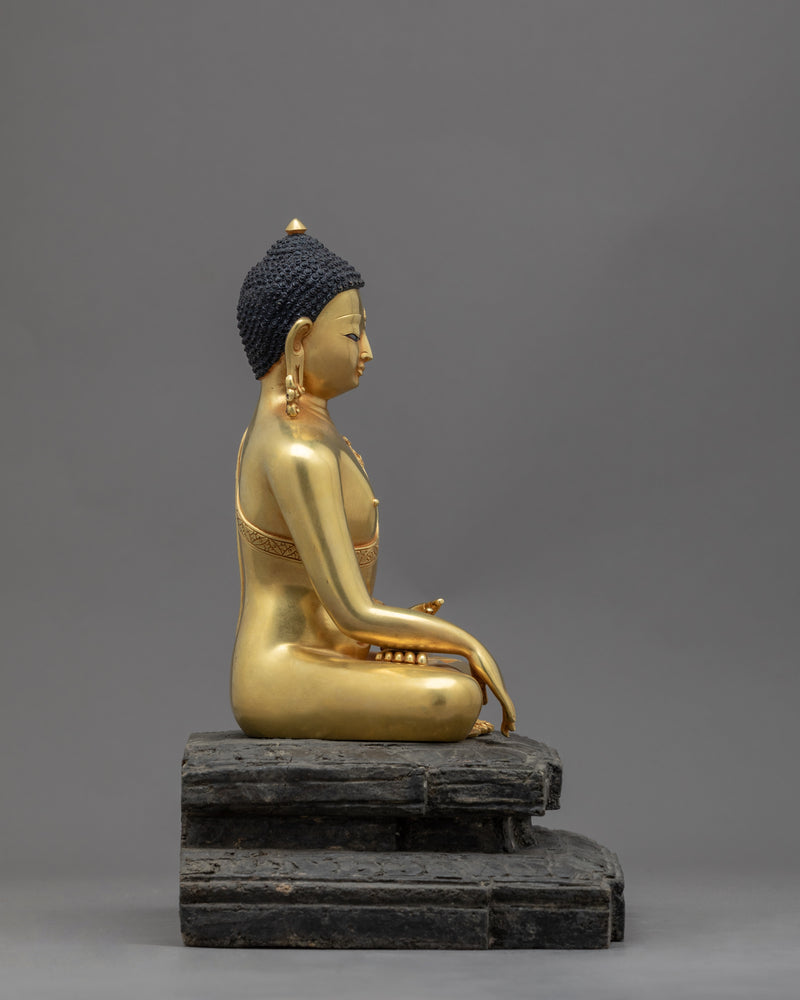 Traditional Statue Of Shakyamuni Buddha In Gold-Gilding | 24K Gold Hand-Carved Statue