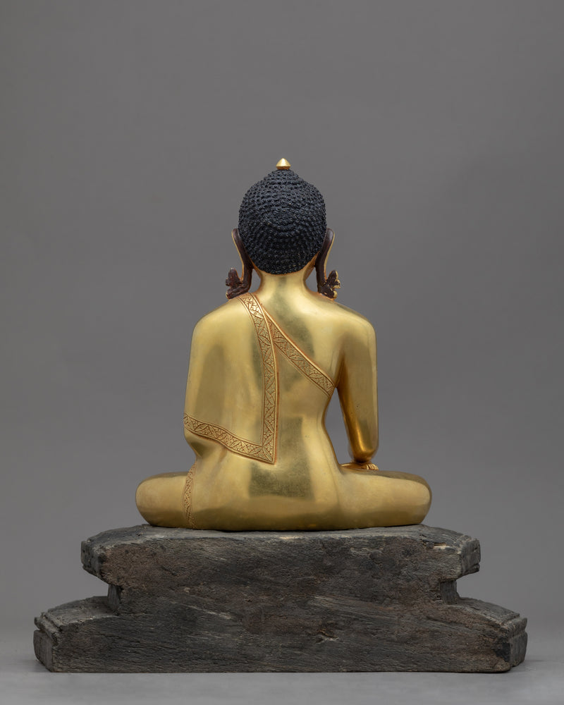 Traditional Statue Of Shakyamuni Buddha In Gold-Gilding | 24K Gold Hand-Carved Statue