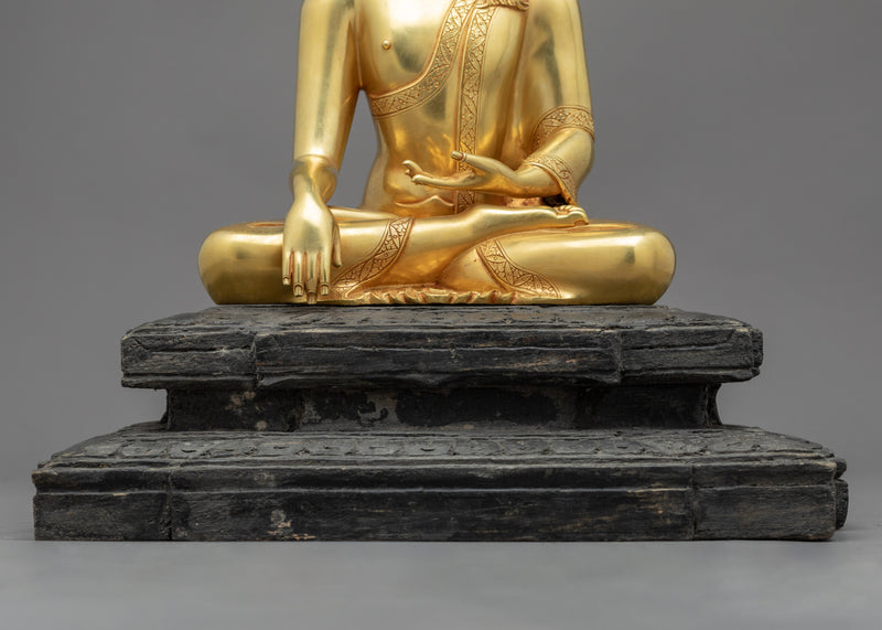 Traditional Statue Of Shakyamuni Buddha In Gold-Gilding | 24K Gold Hand-Carved Statue