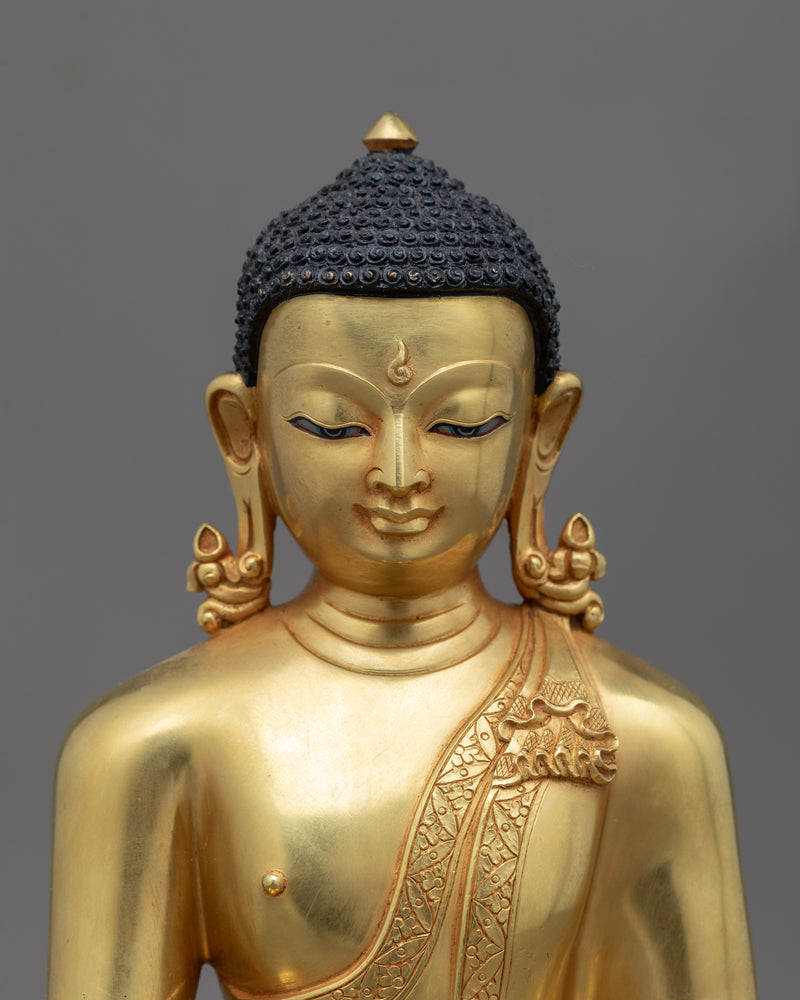 Traditional Statue Of Shakyamuni Buddha In Gold-Gilding | 24K Gold Hand-Carved Statue