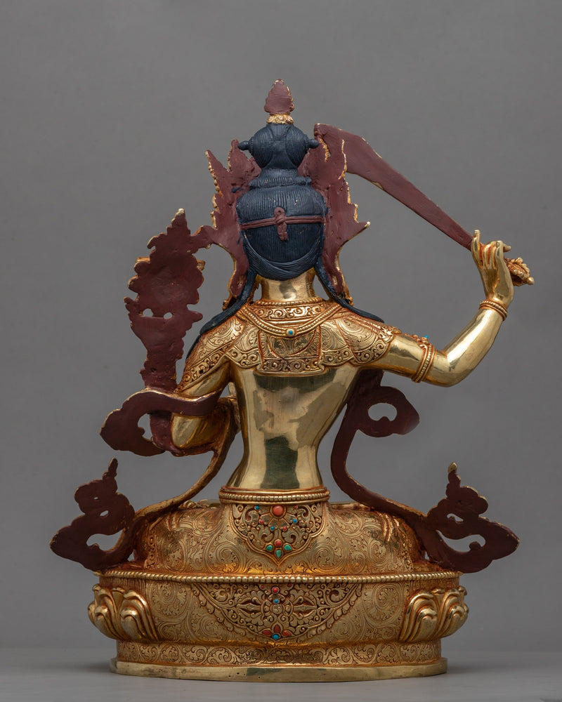 Gold-Gilded Statue For Praise To Manjushri | Buddhist Bodhisattva Of Wisdom Manjushri